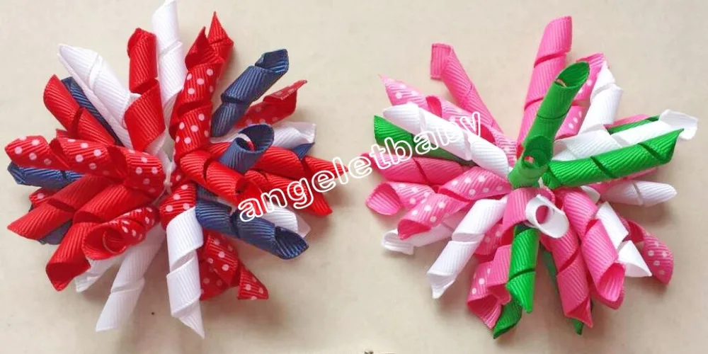10pcs baby 3.5inch prints polka dot Corker hair bobbles Curlies loop Ribbon Korker bows clips Accessories PD018 | Детская одежда и