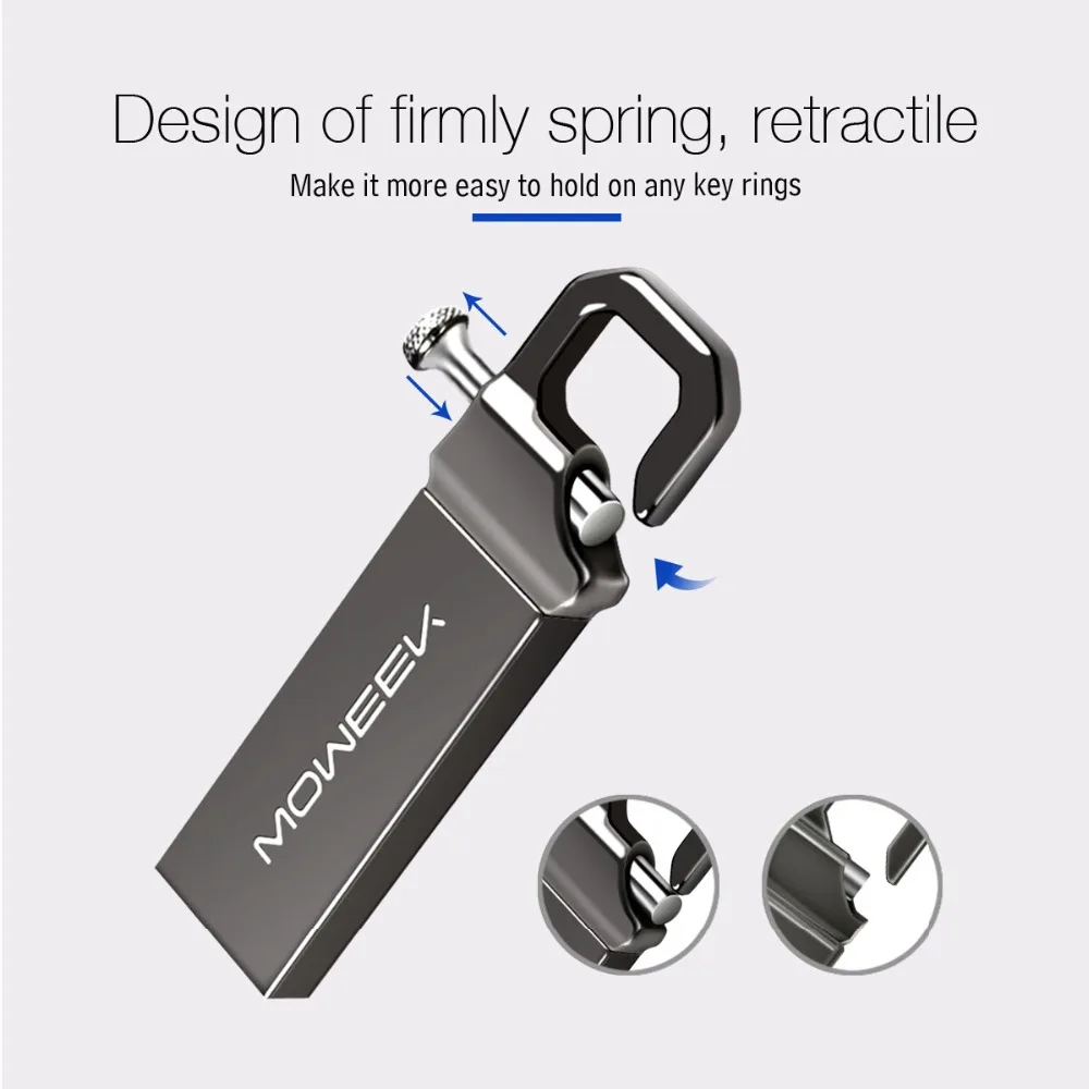 Moweek, USB флеш-накопитель, usb 2,0, реальная емкость, 8 ГБ, 16 ГБ, 32 ГБ, 64 ГБ, 128 ГБ, USB флешка, водонепроницаемая флешка, металлический ключ, флэш-диск