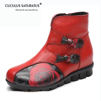 

Cuculus 2020 Genuine Leather Ankle Boots Women Handmade Flat Boots Shoe Folk Style Comfortable Casual Snow black Boots 1843