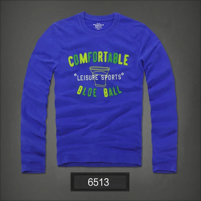 Новинка, футболка с длинным рукавом для мужчин, круглый вырез, хлопок, Весенняя и осенняя одежда, повседневная футболка в стиле хип-хоп с вышитыми буквами - Цвет: blue 6513
