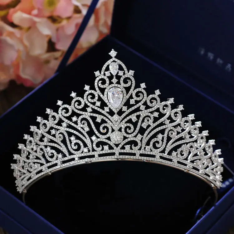 Diversificada de Prata Cristal Coroa de Perolas de Moda Rainha Da Coroa Do Casamento Da tiara Da Noiva Do Cabelo Do Casamento - Окраска металла: Fig