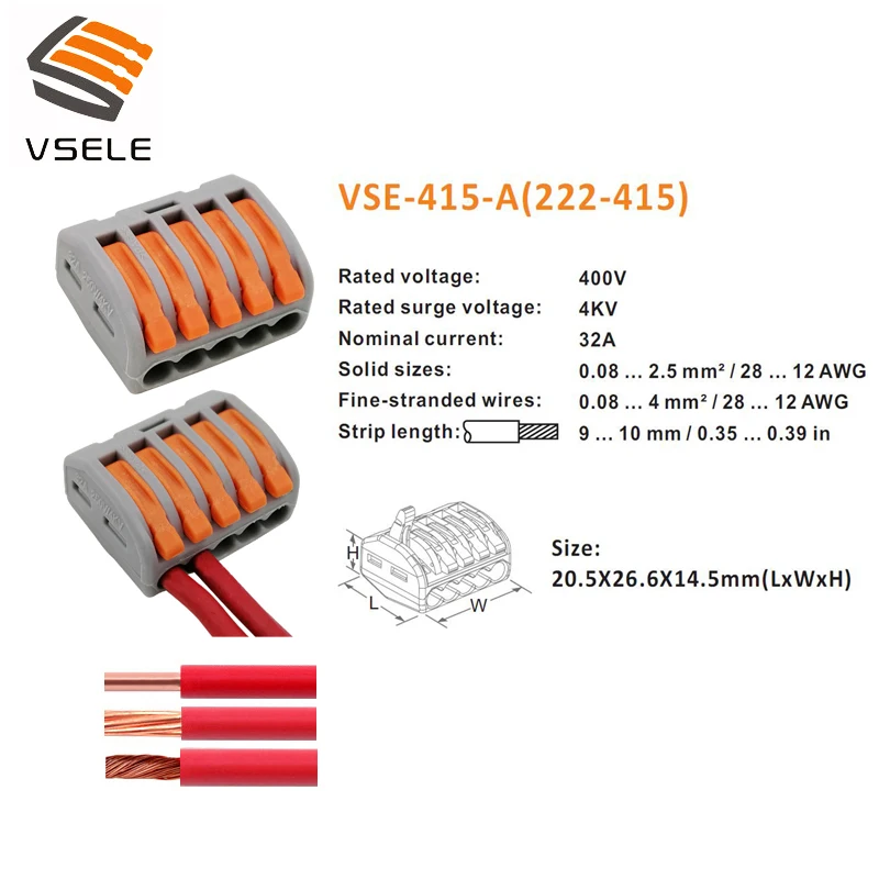 VSELE 18 шт./лот VSE 412 413 415 провода разъемы Тип вилки пружинный зажим мини 222 компактный