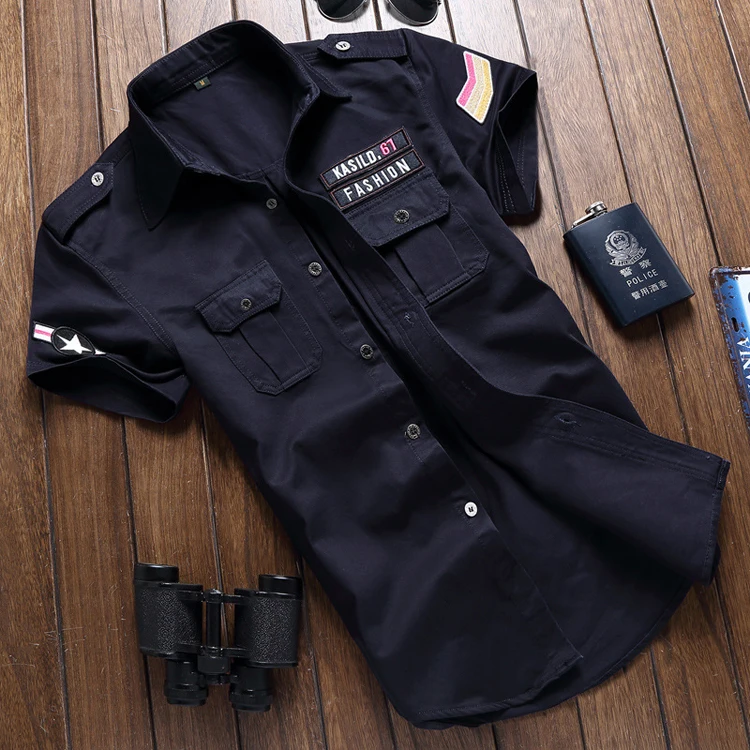 Продвижение размера плюс M-6XL классическая мужская военная форма стильная рубашка Повседневная рубашка с коротким рукавом хлопок свободный Мужской Топ