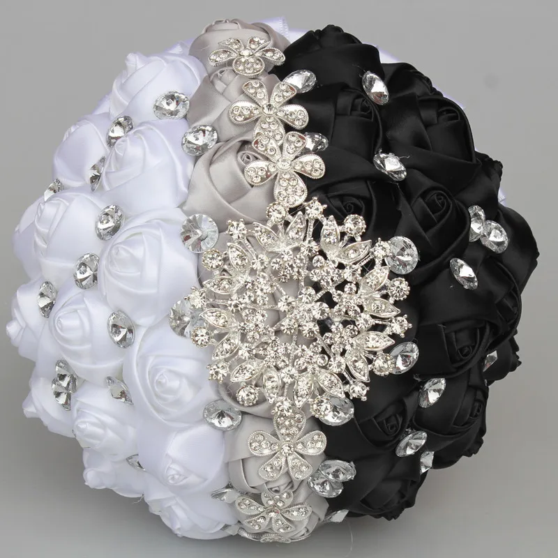 1623 50 De Réductionbouquet De Fleurs Artificielles En Argent Blanc Noir Bouquet De Mariage En Cristal De Diamant Bouquet De Mariée Rose Ramo De