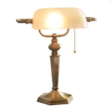 Настольная лампа 19-го века банкира/Железный корпус с латунным покрытием/стеклянный абажур