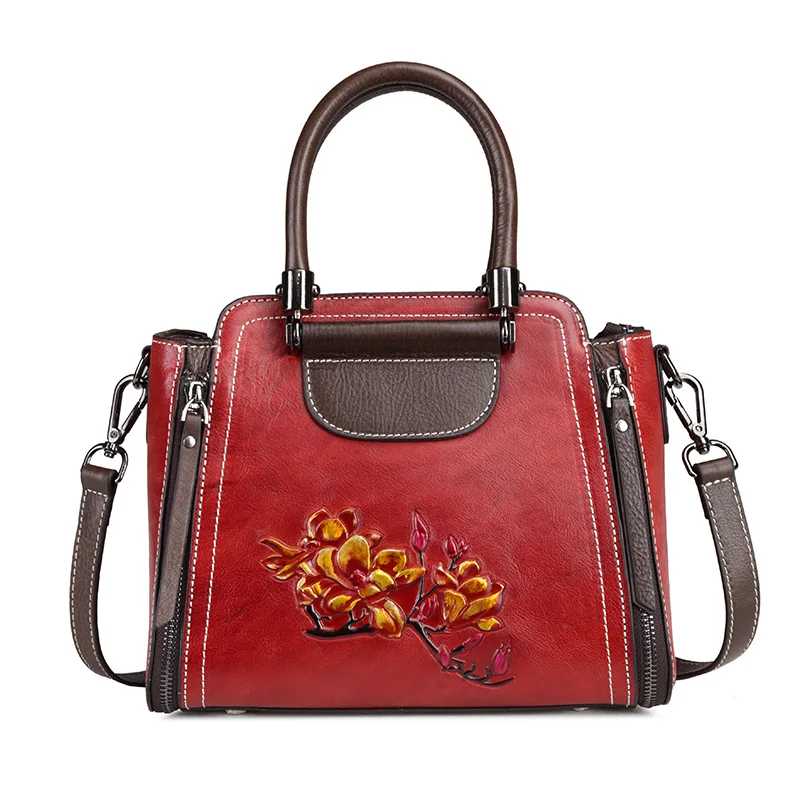 Роскошные женские сумки из натуральной кожи, женские элегантные сумки через плечо в стиле ретро, женские сумки ручной работы из коровьей кожи - Цвет: Red