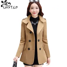 UHYTGF, новинка, плюс размер, верхняя одежда, женское двубортное зимнее шерстяное пальто, модное, приталенное, повседневное, женское, шерстяное пальто, casaco feminino135