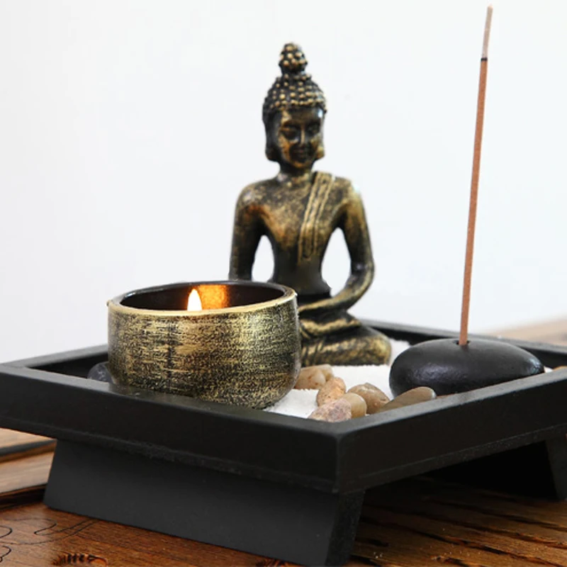 Home Decoration Zen Garden Sand Kit Relax Spiritural Meditation Decor Buddha Tealight Holder