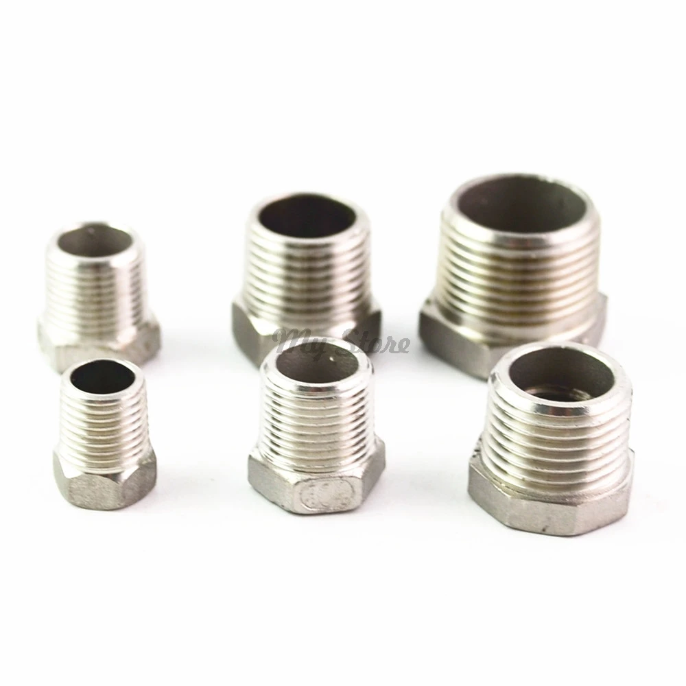 

304 stainless steel Pipe Reducer Fittings Hex Reducing Bushing 1/4'' 1/2'' Male To Female Thread DN8 DN10 DN15 DN20 Pipe Fitting