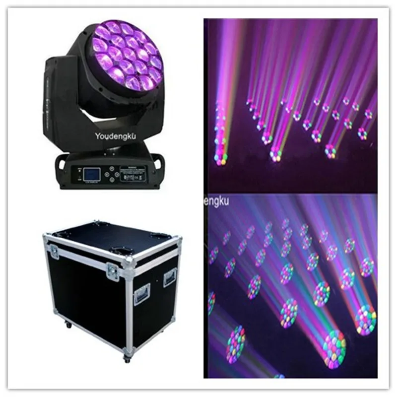 2pcs with flightcase Stage movinghead zoom 19x15 w 4 in 1 rgbw led wash beam light aura wash bee eye led moving head with zoom