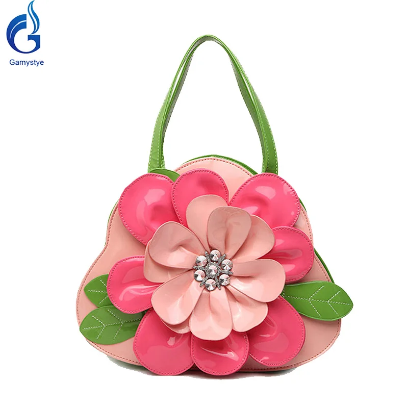 

2017 Handbags pink 3D flowers style Women Bags tote Handbag New Popular flower pattern PU Women Stereo flower shoulder bag