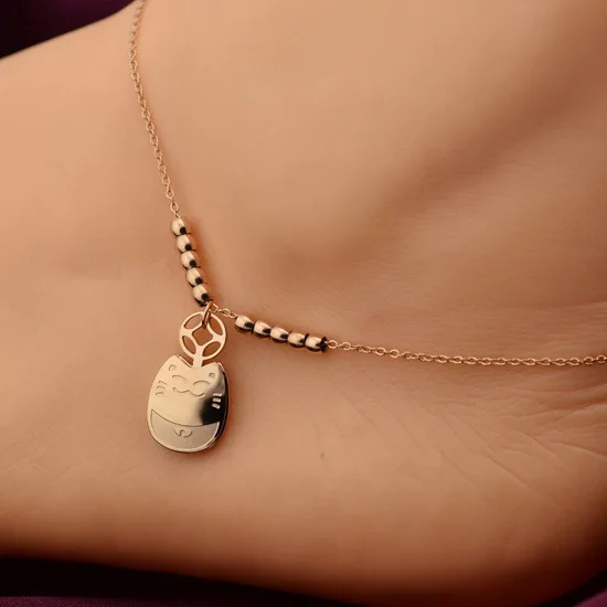 YUNRUO Classic Fortune Cat Anklet font b Fine b font Woman font b Jewelry b font