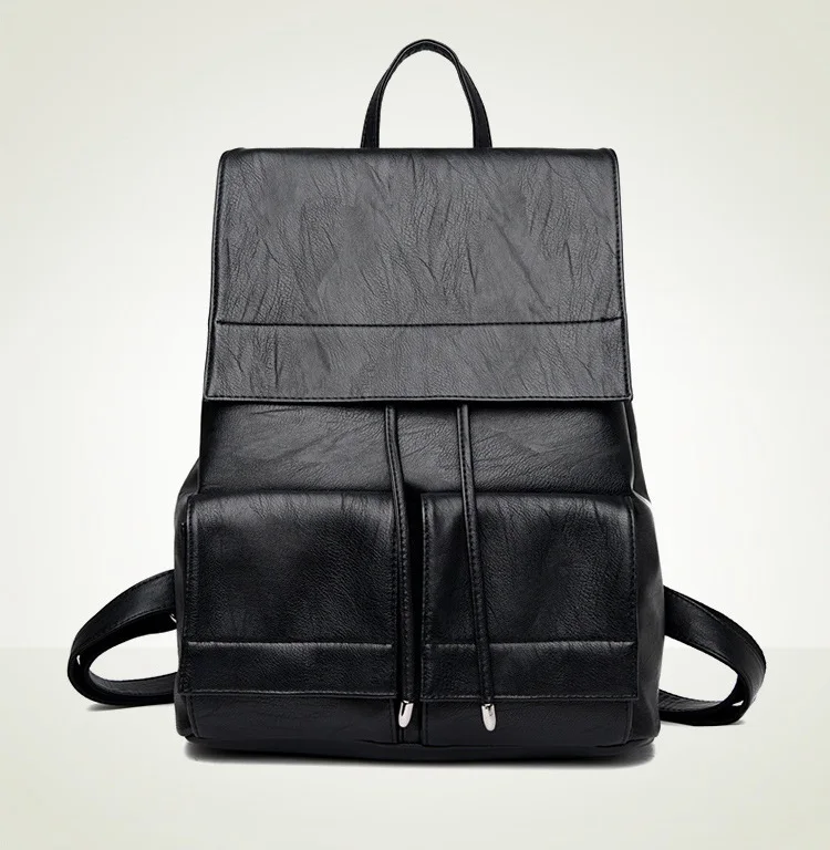 MJ Women Leather Backpack Solid PU Leather Travel Bag Branded Design Female Large School Bag for Girls High Capacity Drawstring (9)