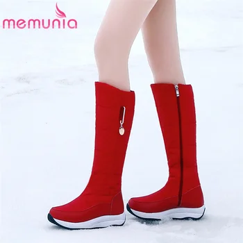 

MEMUNIA 2020 New genuine leather boots women zipper thick fur winter boots light bottom platform mid calf warm snow boots female