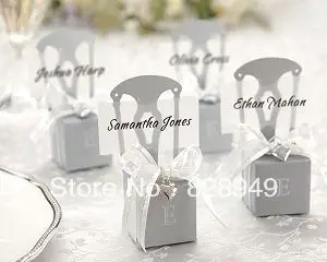 

Factory price 100pcs/lot as candy box for wedding favor--Monogram Silver Chair Favor Box paper bags for gifts