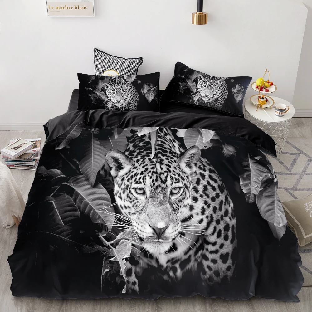 

3D Print Bedding Set Custom,Duvet Cover Set King/Europe/USA,Comforter/Quilt/Blanket Cover Set,Animal white leopard Bedclothes