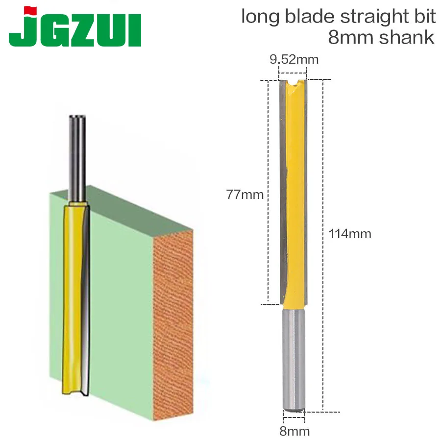 3/8*3H Long Straight Router Bit Flute 8" Shank Woodworking Cutter For