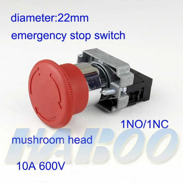 

1pcs shipping free dia.22mm emergency push button switch 1NO/1NC mushroom head red color IP40