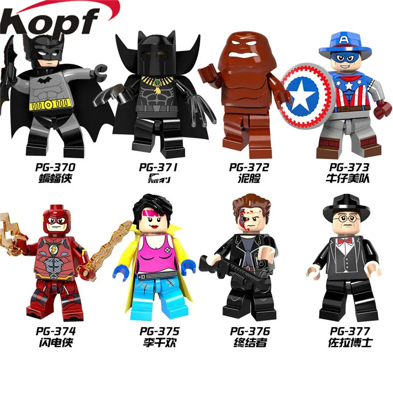 Single Sale PG8088 Super Heroes X Men Panther Batman Clayface Red Flash Cowboys America Model Building
