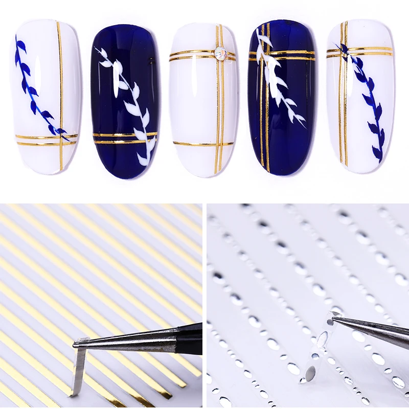 

1 Sheet Gold Silver 3D Nail Sticker Stripe Lines Adhesive Nail Transfer Decals Stickers Striping Tape DIY Nail Tip Decoration