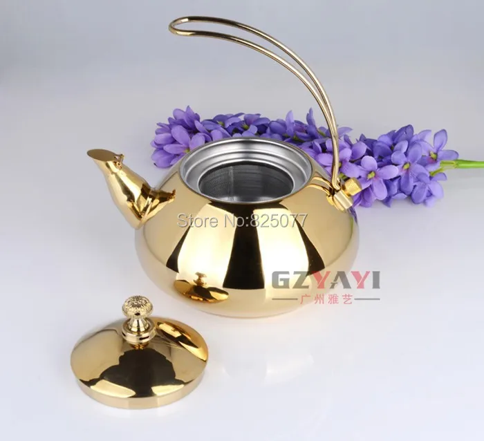 1 шт. 1.5L золота или серебра Цвет выбирается Нержавеющая сталь воды чайник заварник Кухонные принадлежности Инструменты KF18