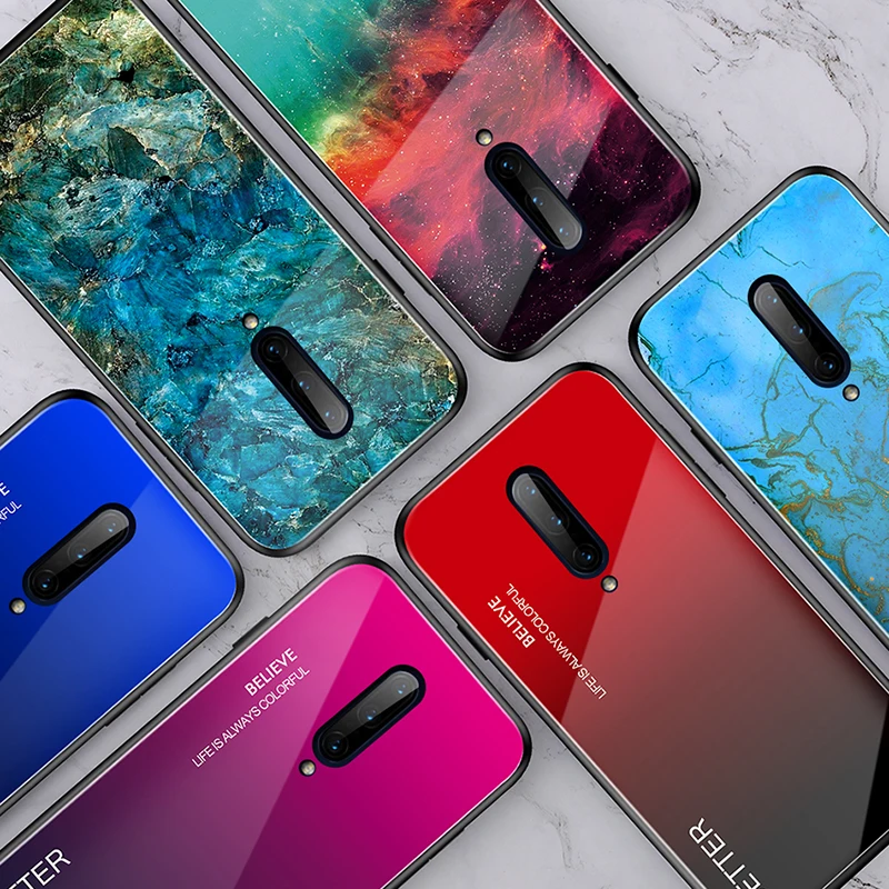 LuckGuard для Oneplus 7 Pro чехол роскошный цвет Туманность закаленное стекло тонкий