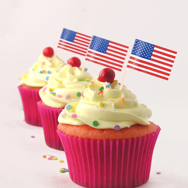 100 шт. американский флаг, палочки, американский флаг, пищевые зубочистки, кекс, Коктейльные Фруктовые палочки, вечерние, рождественские украшения, день рождения
