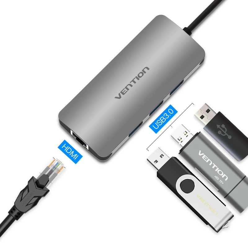 Vention usb-хаб usb type C к HDMI USB 3,0 концентратор Thunderbolt 3 адаптер для MacBook samsung S9 S10 huawei mate 20 P30 Pro USB-C концентратор - Цвет: Gray CHFHA