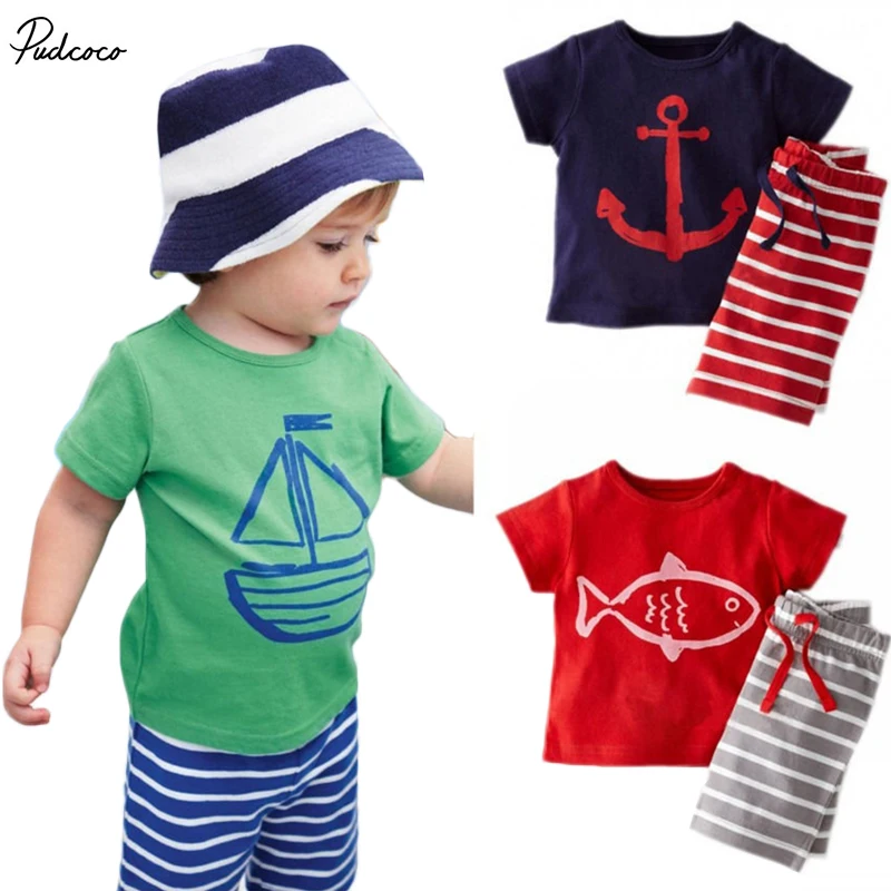 

Summer Cool Baby Toddler Kids Boys Tops T-shirt Pants 2PCS Outfits set 0~5Y