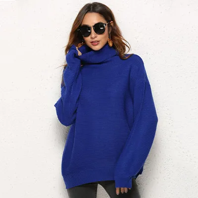 Водолазка, женский свитер, Осень-зима, вязаный женский пуловер, высокая эластичность, мягкий женский свитер, джемпер, свободная одежда для беременных - Цвет: Blue