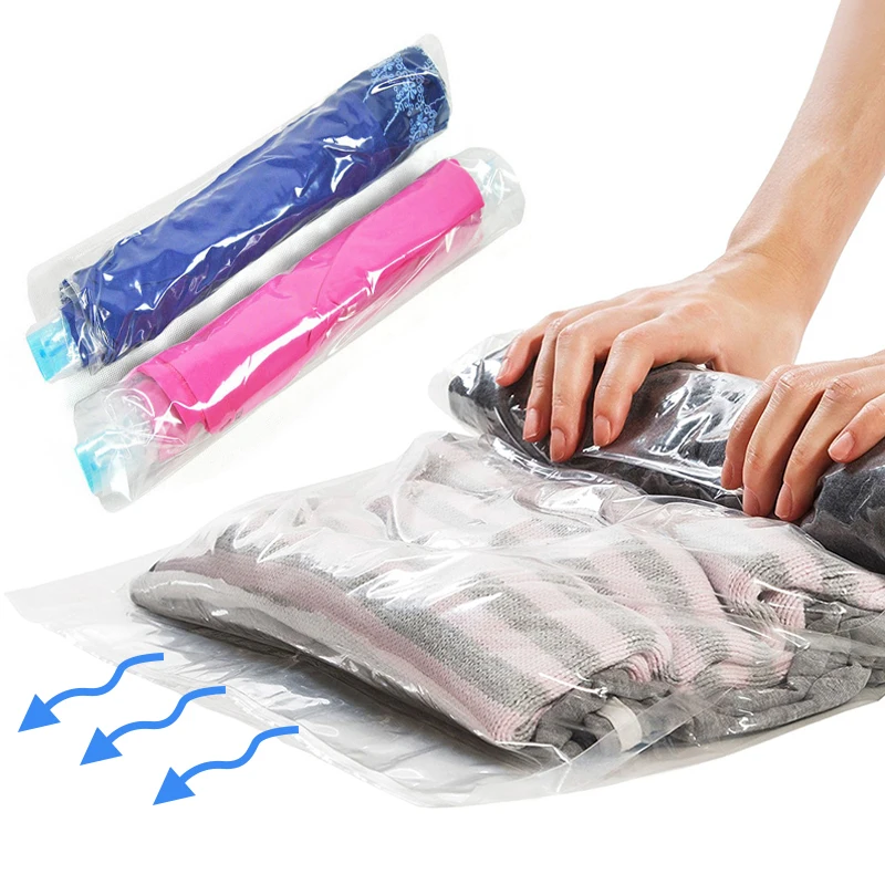 

1PC New Clothes Compression Storage Bags Hand Rolling Clothing Plastic Vacuum Packing Sacks Travel Space Saver Bags for Luggage