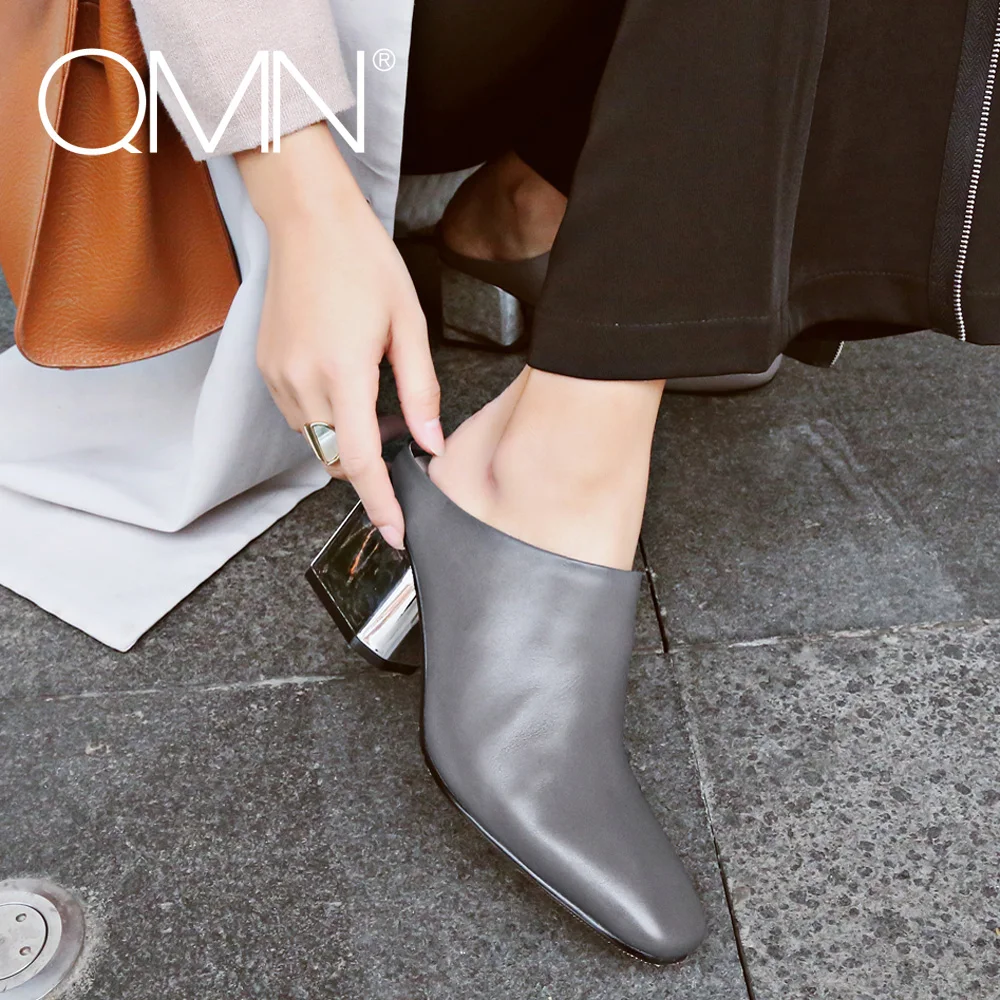 square toe slip on heels