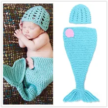 Маленькая Дизайн синий крючком шляпу и Кокон Набор новорожденных для маленьких девочек фото Подставки для фотографий ручной работы костюм