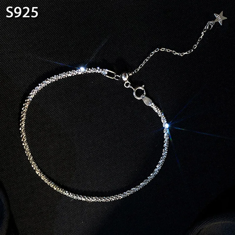 

Genuine Real Pure Solid 925 Sterling Silver Bracelets Bangles for Women Jewelry Simple Star Female Bracelet Hand Band
