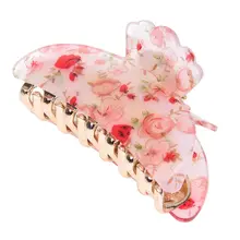 Красный абрикосовый цвет цветочные принты пластиковые волосы коготь зажим для дам