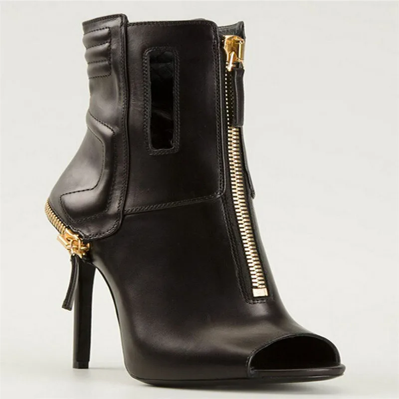 Goede Nieuwste ontwerp peep toe rits ontwerp dij hoge vrouw laarzen zwart lederen enkellaars voor vrouw herfst motorlaarzen