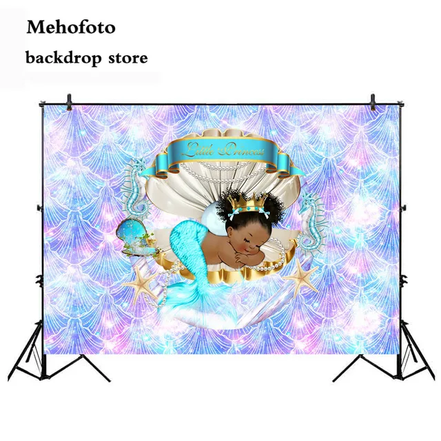 Mehofoto Newborn Little Princess Backdrops for Photography Glitter Baby Shower Backgrounds for Photo Shoot Studio Mermaid Shell