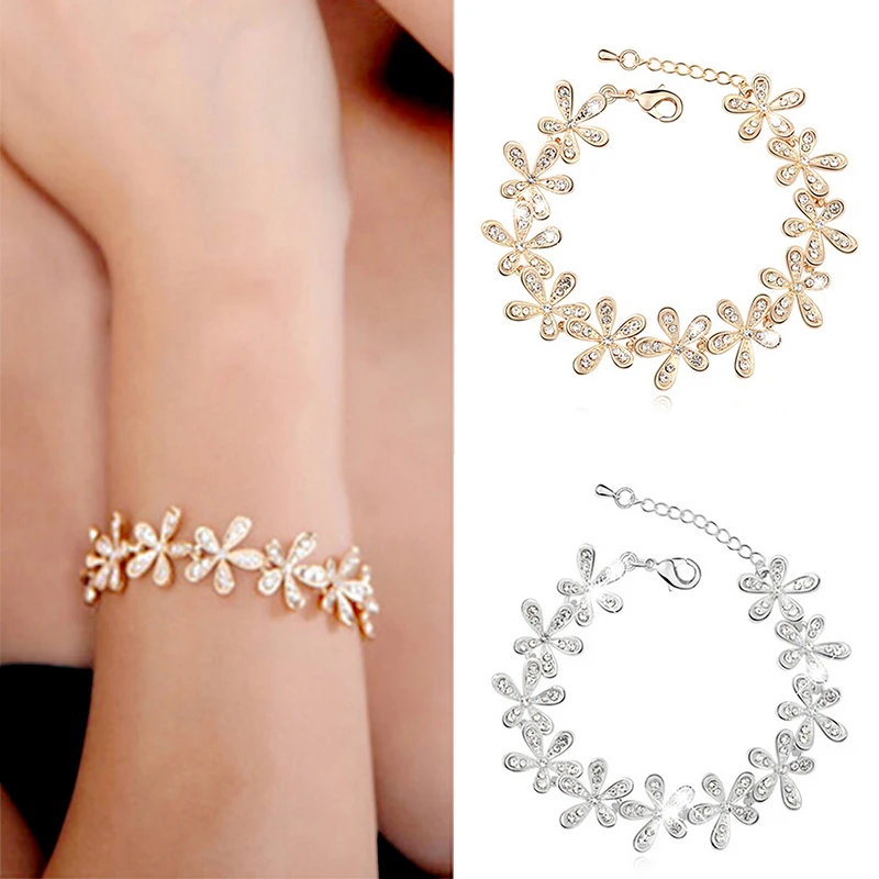 

1PC Hot Women Gold Silver Bracelet For Women Snowflake Crystal Set Rhinestones Charm Gift Fashion Jewelry