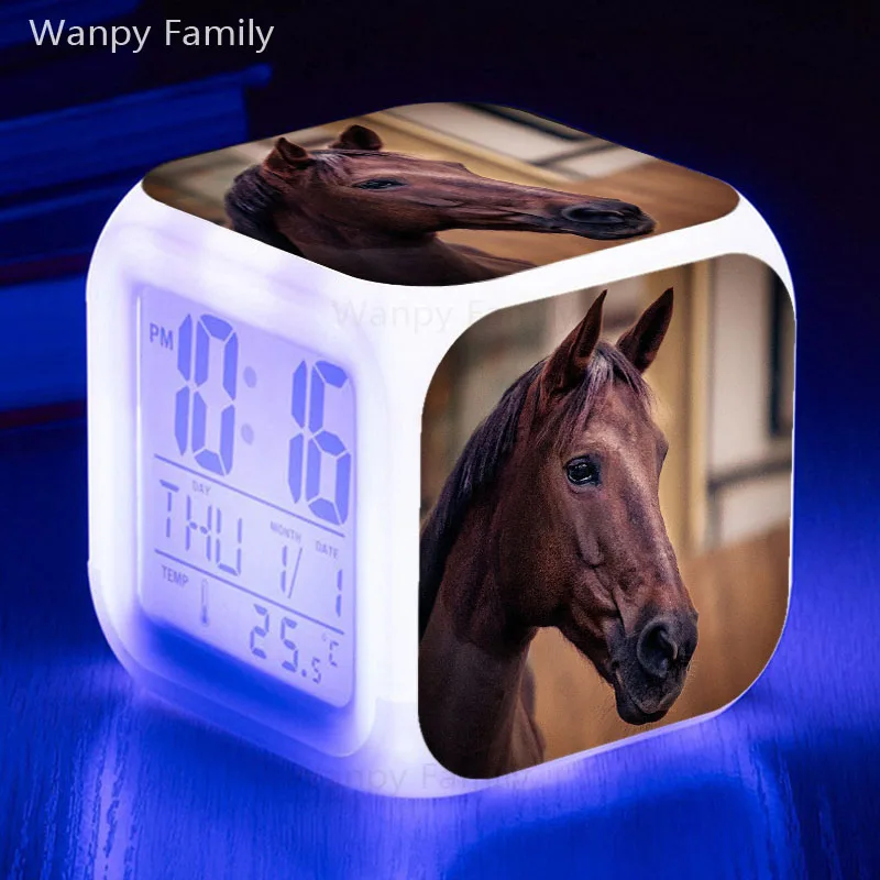 

Horse Alarm Clock 7 Color Glowing Multifunctio LED Digital Alarm Clock For Home Decor Bedside Touch Sensing Electronic Clock