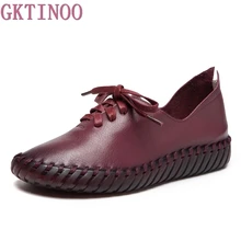 Gktinoo сезон: весна–лето ручной работы Лоферы для женщин Повседневное мягкая обувь для вождения Женские туфли-лодочки Пояса из натуральной кожи женская обувь на плоской подошве