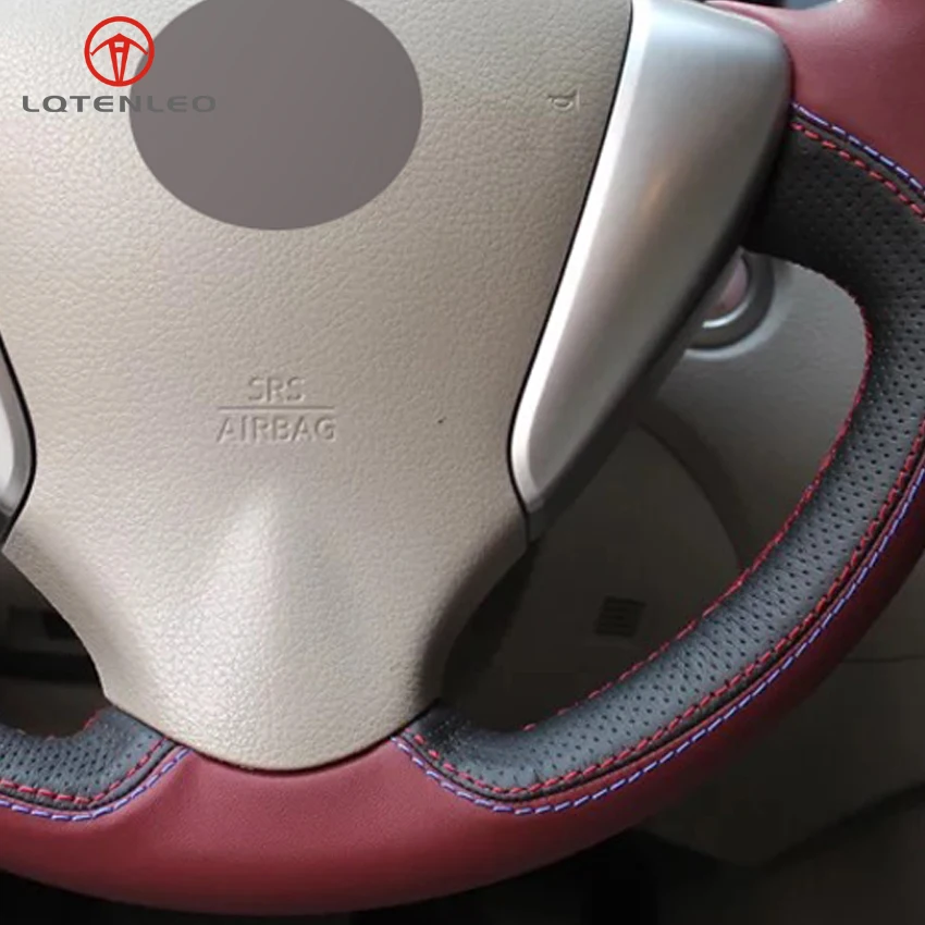 LQTENLEO Черные и темно-красные туфли красные кожаные руль Обложка для Nissan Tiida Sylphy 2011- Versa- NV200 Sentra Livina