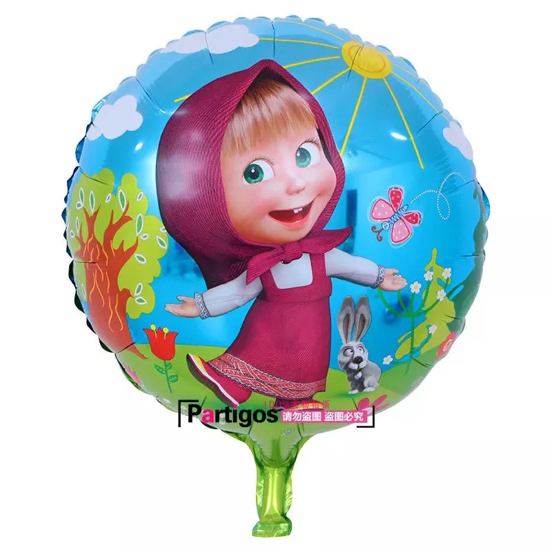 Masha And Bear Theme Tableware Set Birthday Party Decoration Kids plate Cups hats Napkins Tablecloth Flag Straw Party Supplies - Цвет: Balloons-4-5pcs