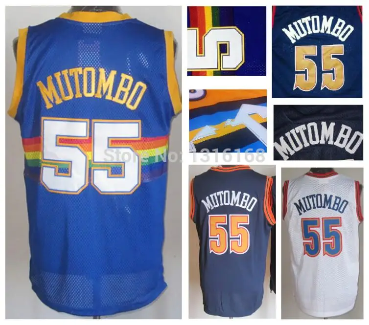 2015 Man Denver #55 Dikembe Mutombo Retro Trowback Basketball Jersey Shirt Uniform Road Away Blue White Wholesales Lowest Price | Спорт и
