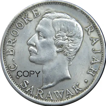 

Sarawak 50 Cents - Charles Brooke Rajah 1906 H Brass Silver Plated Copy Coins