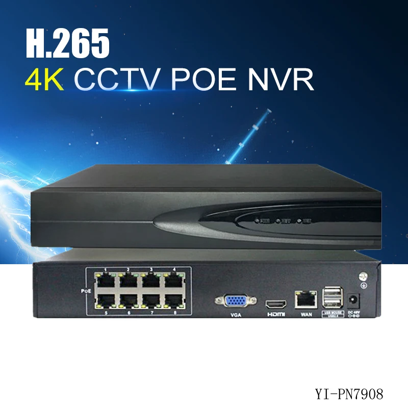 Vente YiiSPO 8CH H.265 POE NVR jouer et plug 48 v 802.3af 4 k 5.0MP 1080 p CCTV NVR vidéo de Sécurité vue à distance la surveillance Onvif P2P