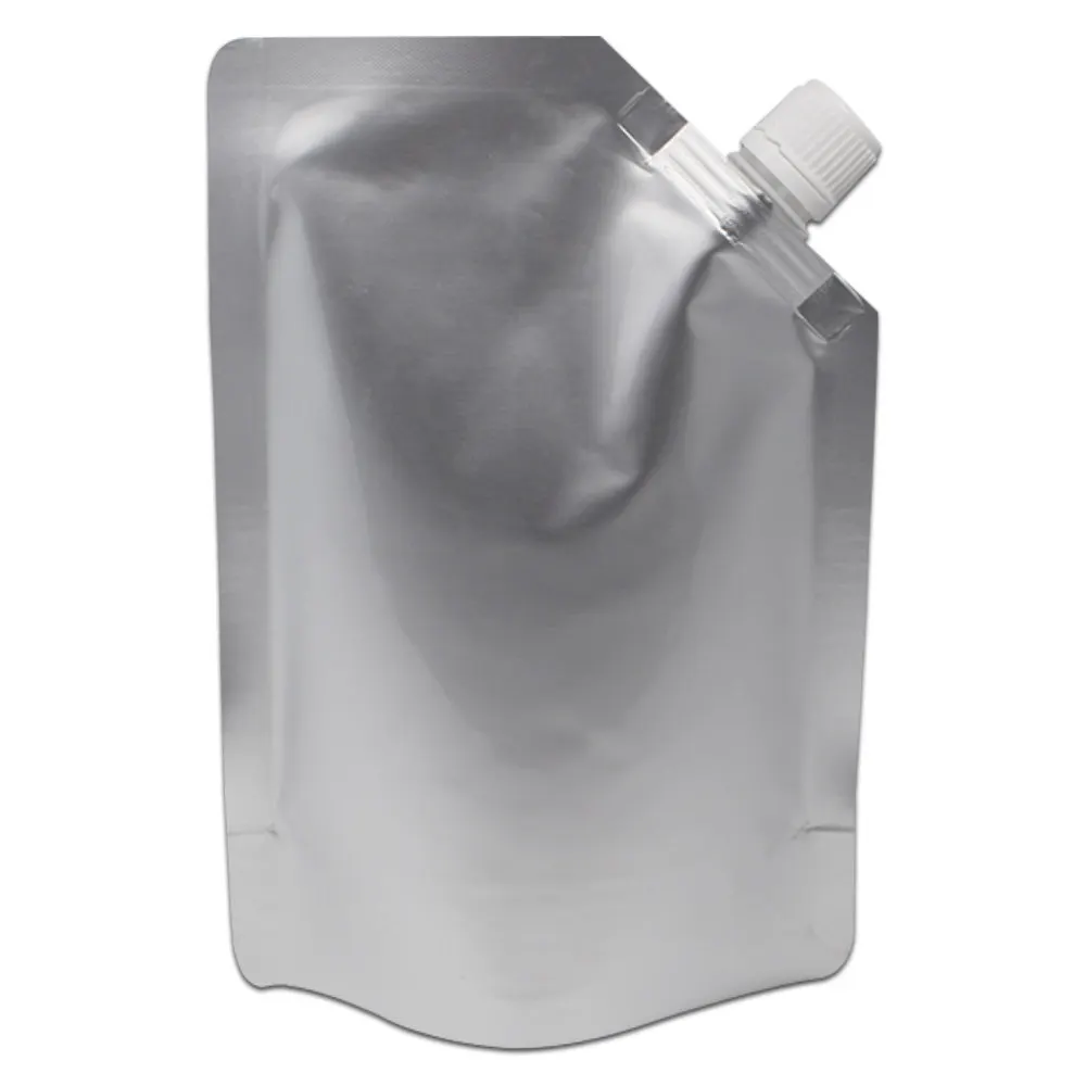

50Pcs White Silver Stand Up Plastic Pure Aluminum Foil Bevel Spout Pouches Party Drinking Beverage Storage Mylar Packaging Bags