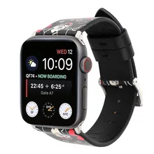 Милая, стильная ремешок для наручных часов Apple Watch 4 полос 40 мм 44 мм кожаный ремешок с Микки Маусом браслет для наручных часов iWatch 1/2/3 38 мм 42 мм