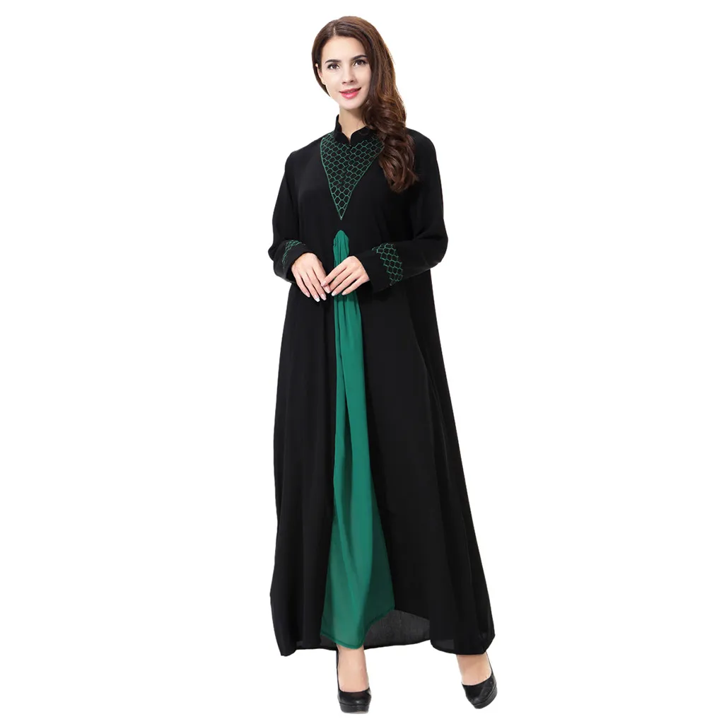 Новое Женское платье abaya мусульманский Арабский исламский Средний Восток этнический сплошной принт с длинным рукавом платье Турецкая ОАЭ