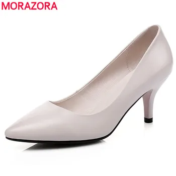 

MORAZORA 2019 hot sale spring summer genuine leather women pumps solid colors thin high heels shoes fashion wedding shoes woman