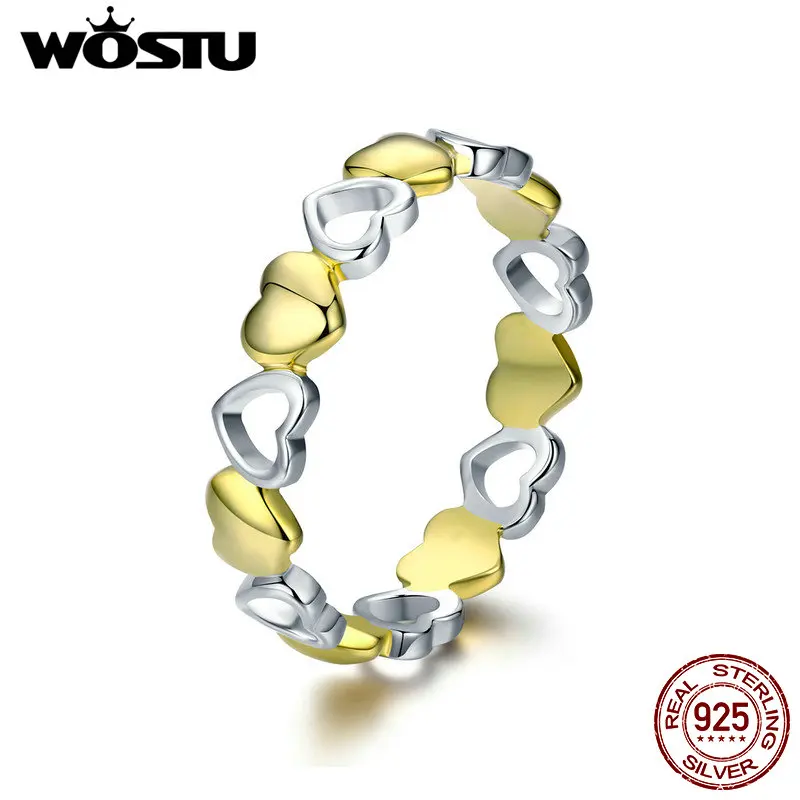 WOSTU, настоящее 925 пробы, серебряное штабелируемое Золотое кольцо в форме сердца для женщин, роскошный бренд, юбилейное ювелирное изделие, подарок для жены FIR317